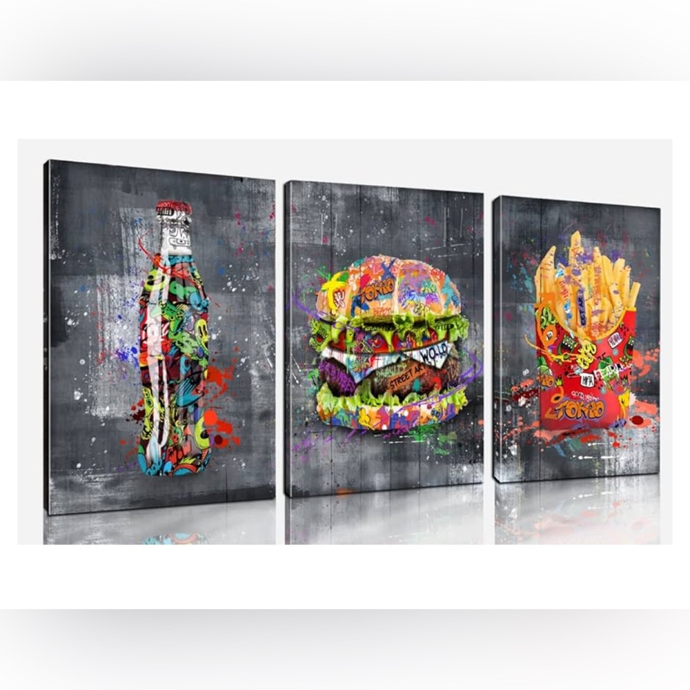 Graffiti Wall Art for Kitchen or Dining areas, 3 Pieces.